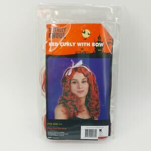 Totally Ghoul Red Curly with Bow Wig One Size Fits Most Cosplay Halloween
